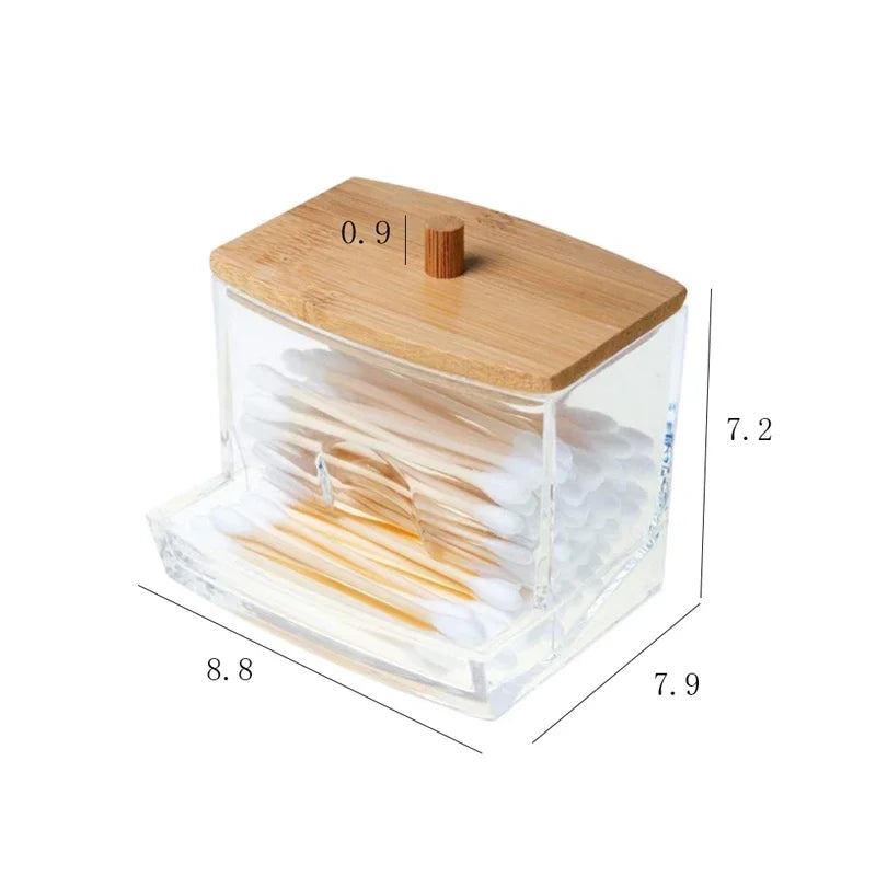 Cotton Swab Storage Box with Bamboo Lid (Qtip)