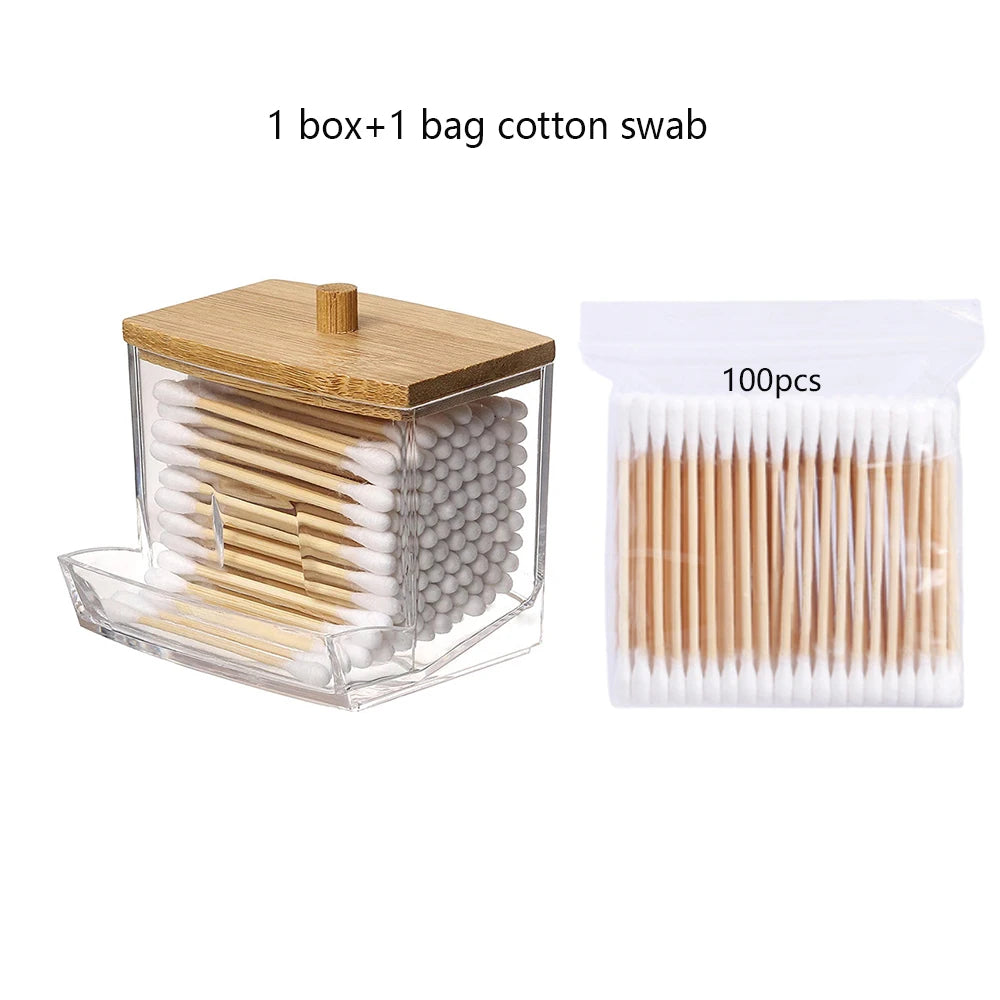 Cotton Swab Storage Box with Bamboo Lid (Qtip)
