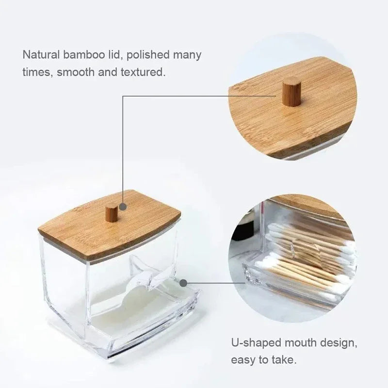 Cotton Swab Storage Box with Bamboo Lid (Qtip)