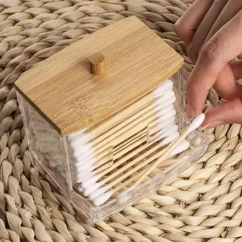 Cotton Swab Storage Box with Bamboo Lid (Qtip)